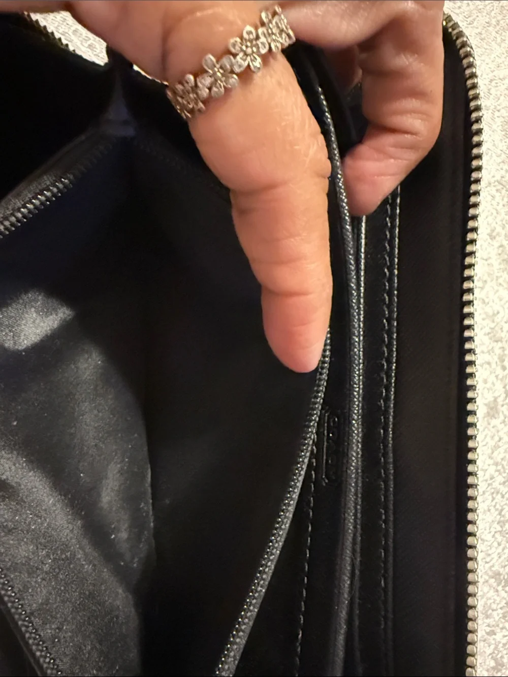 Coach Black Patent Leather Zip Card Holder with Stud Accents